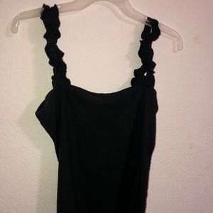 Black bodysuit with ruffled straps